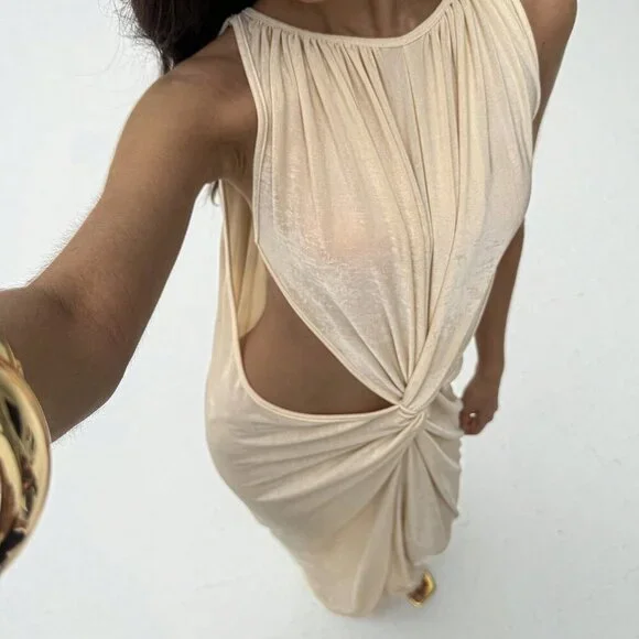 Apricot Elegant Women's Sexy Maxi Sleeveless Cutout Dress - Picture 8 of 9